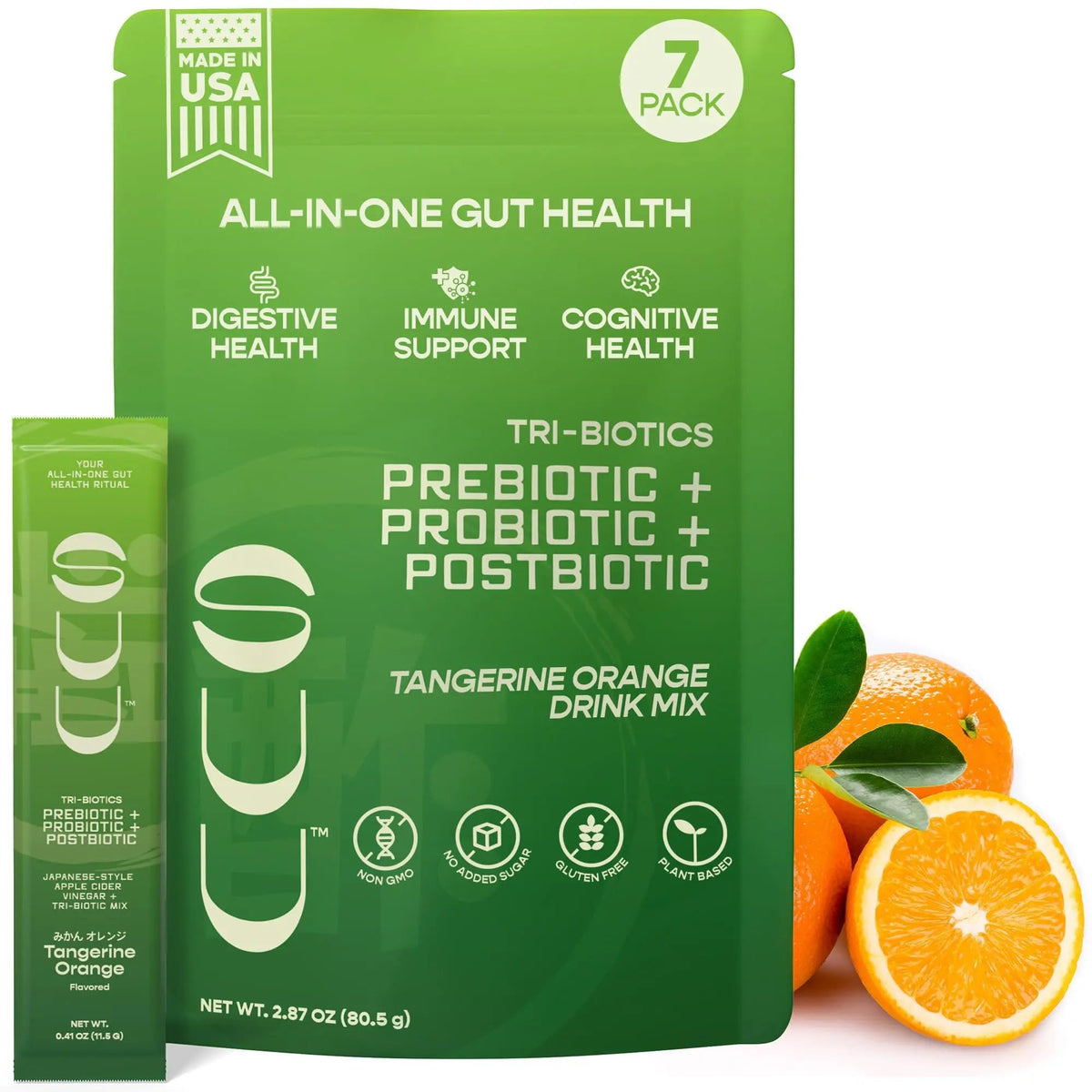 SUU Tribiotics - Prebiotic & Probiotic Drink Mix Packets for Gut Health & Digestive Health | Daily Probiotic, Cutting Mix & Immunity Supplement with Energy Support | Tangerine Orange (7-Pack) SUUBuy Supplements Australia