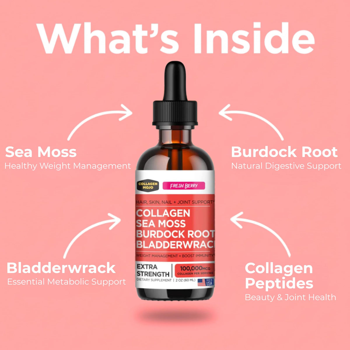 Collagen Mojo - Liquid Collagen with Irish Sea Moss for Women & Men - Collagen Peptides Drops with Burdock Root & Bladderwrack - Hair, Skin, Nails, Joint & Weight Management - 100,000mcg, 2 Oz Collagen Mojo buy supplements Au