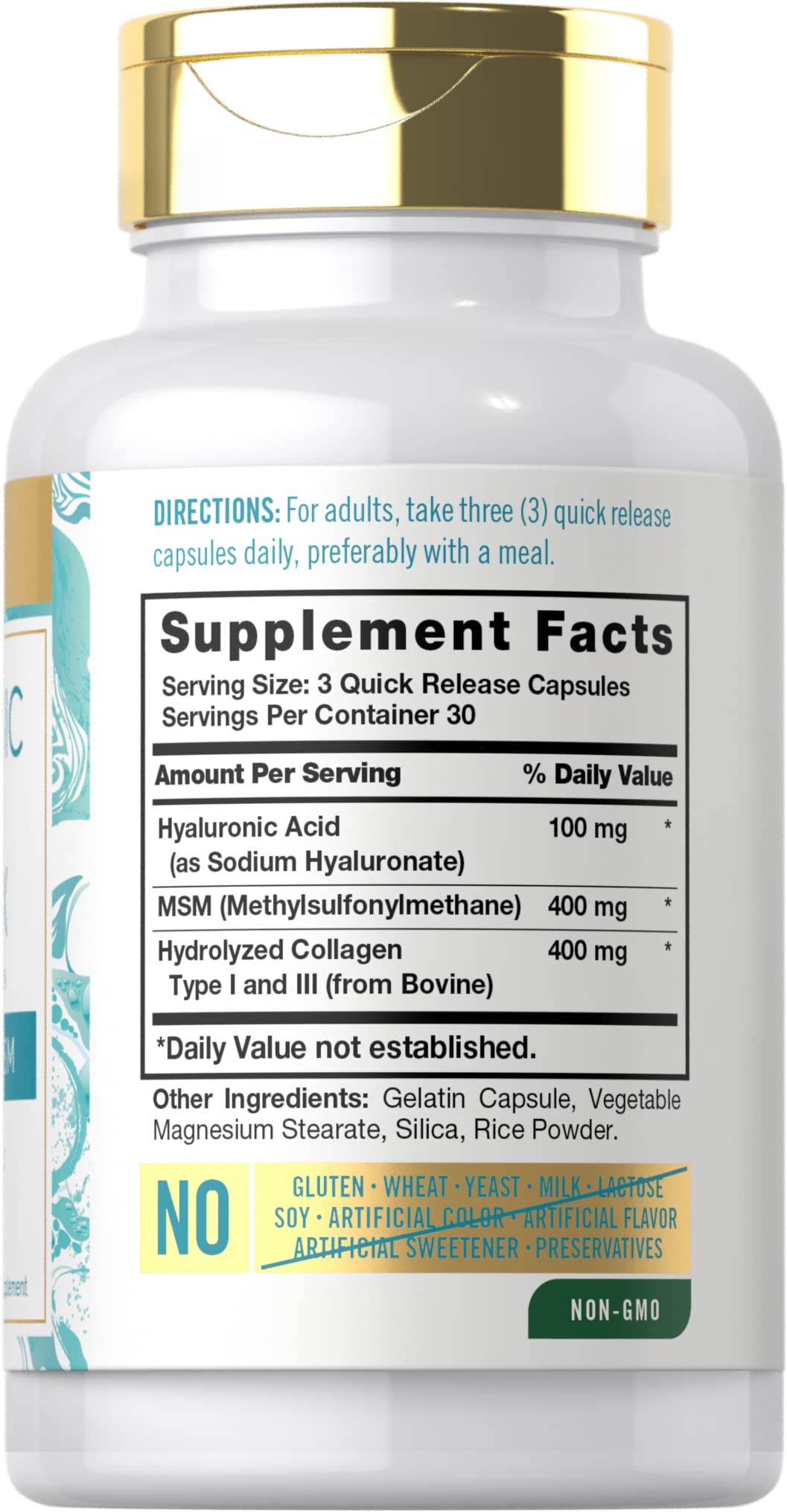 Carlyle Hyaluronic Acid Complex 900 mg | with Collagen and MSM | 90 Capsules | Non-GMO, Gluten Free Supplement Carlyle buy supplements Au
