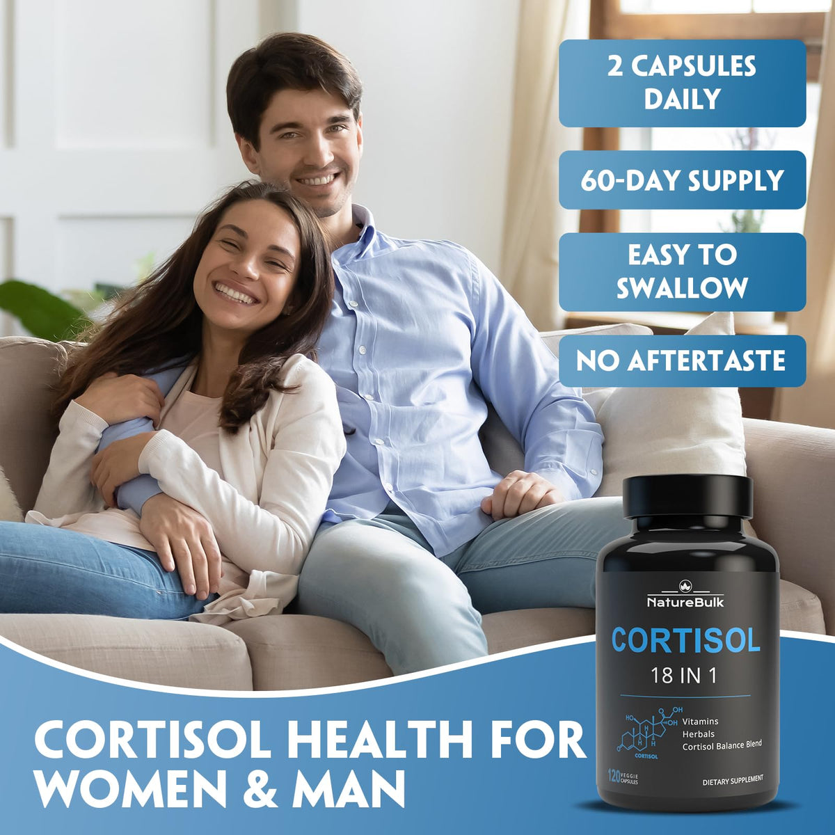 NATUREBULK Cortisol Supplements for Women, 18-in-1 - Premium Blend with Ashwagandha, Rhodiola, Magnesium & L-Theanine - Stress Response Support & Mood Enhancement Formula - 120 Vegetarian Capsules NATUREBULKBuy Supplements Australia