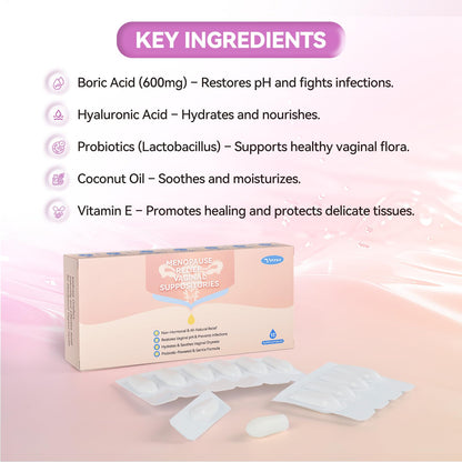 Vetrue Menopause Relief Vaginal Suppositories, Non-Hormonal, All-Natural Formula with Boric Acid, Hyaluronic Acid, Probiotics, Coconut Oil & Vitamin E, Soothes Vaginal Dryness & Discomfort(12 Inserts) vetrueBuy Supplements Australia