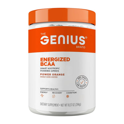 Genius BCAA Powder - 5g Vegan BCAAs L-Glutamine, Cognizin & Rhodiola Muscle Recovery Energy Support 100mg Caffeine Pre, Intra, Post-Workout Nootropic Supplement for Focus & Performance - Orange The Genius BrandBuy Supplements Australia