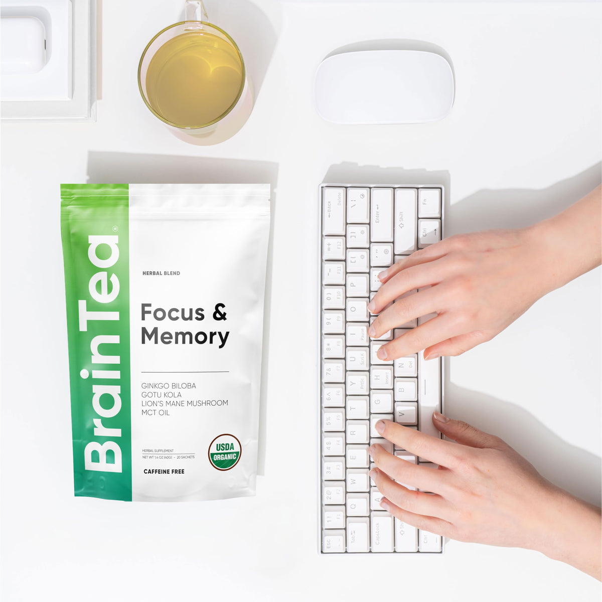 Brain Tea Focus & Memory - Brain Tea Organic Certified 4-in-1 Nootropic Herbal Supplement with Ginkgo Biloba, Gotu Kola, Lion’s Mane Mushroom, MCT Caffeine-Free for Mental Clarity (30 Sachets) Brain TeaBuy Supplements Australia