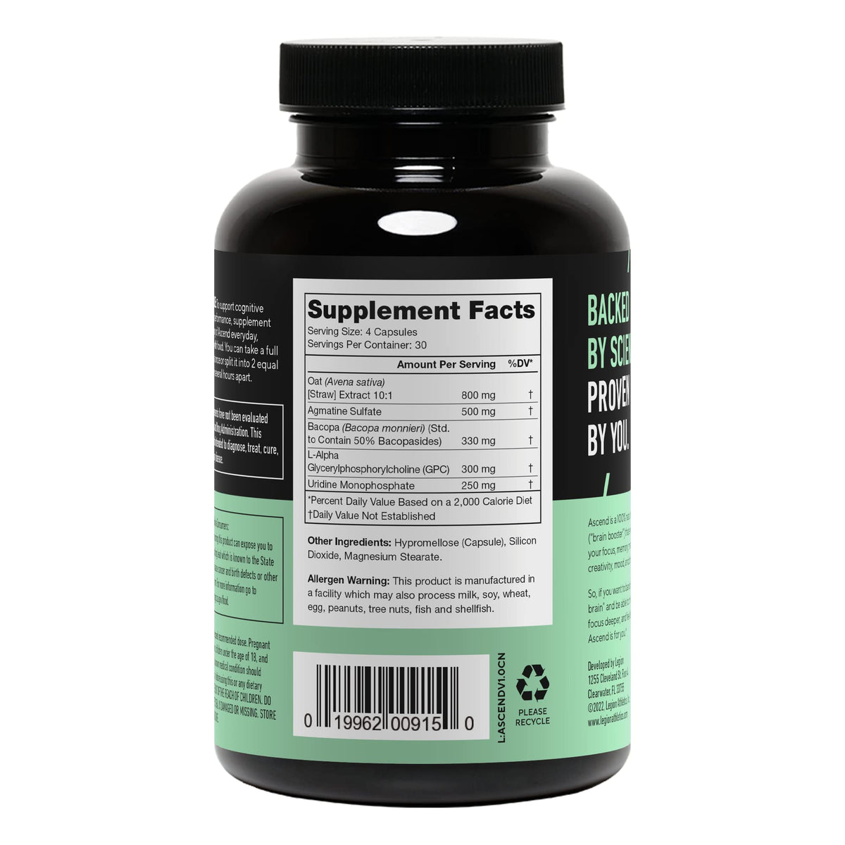 LEGION Athletics Ascend Nootropic - All-Natural Brain Supplements for Memory and Focus - Nootropics Brain Support Supplement with Alpha-GPC - Brain Supplement for Alertness & Mood Support, 30 Servings LEGIONBuy Supplements Australia