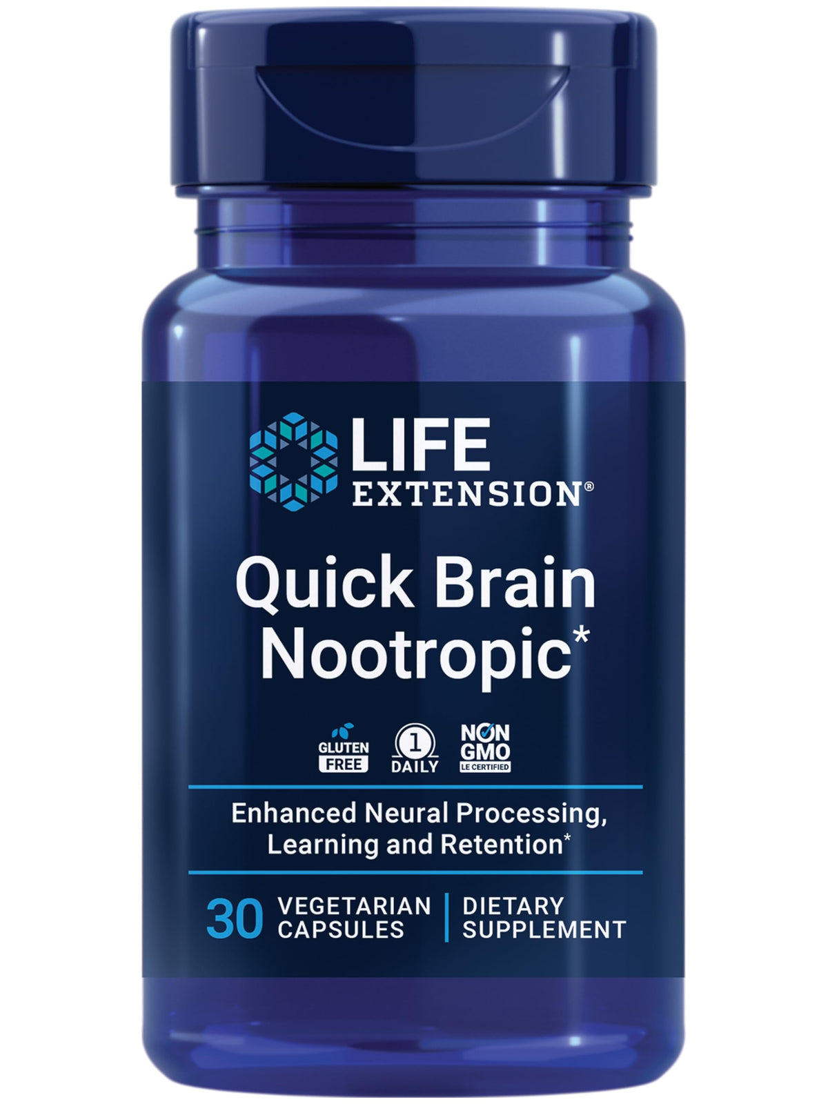 Life Extension Quick Brain Nootropic, Fast Thinking, Learning, Concentration, Lutein, zeaxanthin, gotu kola, bacopa, Gluten Free, Non-GMO, Vegetarian, 1 Daily, 30 Capsules Life ExtensionBuy Supplements Australia