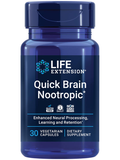 Life Extension Quick Brain Nootropic, Fast Thinking, Learning, Concentration, Lutein, zeaxanthin, gotu kola, bacopa, Gluten Free, Non-GMO, Vegetarian, 1 Daily, 30 Capsules Life ExtensionBuy Supplements Australia