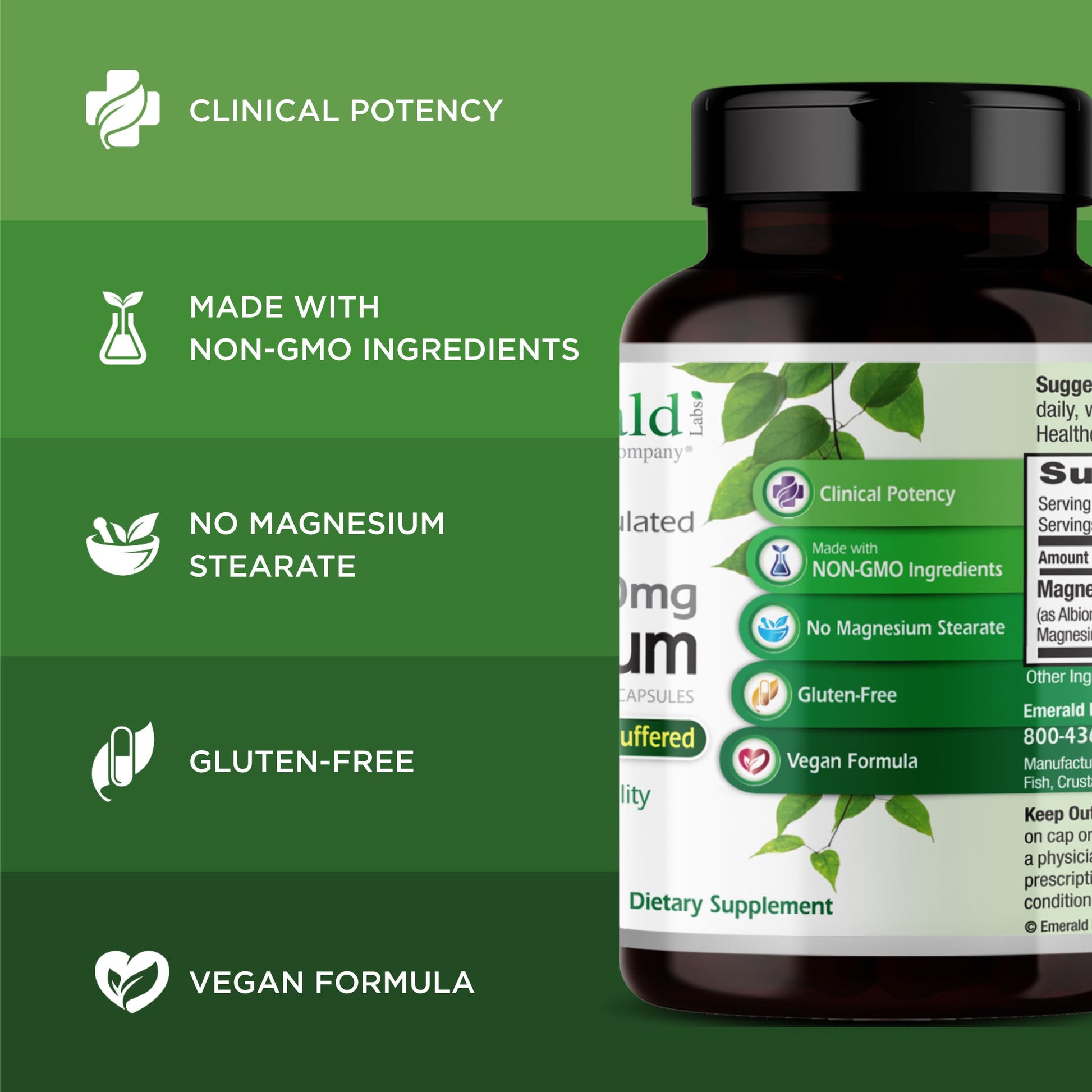 Emerald Labs Magnesium 400mg - Bone & Sleep Support with Albion Magnesium* - Vegan Friendly - 120 Vegetable Capsules (30-Day Supply) EMERALD LABSBuy Supplements Australia
