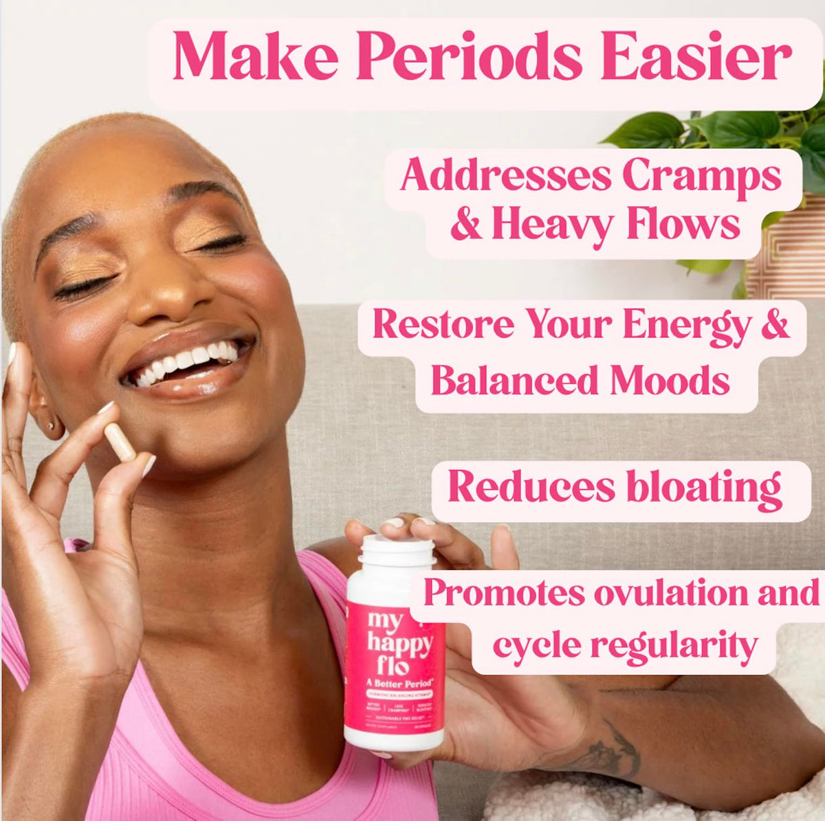 My Happy Flo PMS Support Supplement for Women with Iron, PMS Relief Hormone Support for Women, 10-in-1 PMDD Supplements for Women | DIM & I3C Indole-3-Carbinol for Cramp Relief, Heavy Flow - 60 Caps My Happy FloBuy Supplements Australia