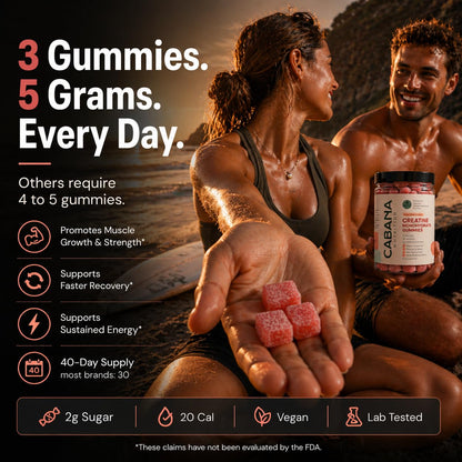 Creatine Monohydrate Gummies 5g - Only 2g Sugar, Made in USA - Sour Watermelon Flavor - Vegan & 3rd Party Tested - Pre & Post Workout Supplement for Women and Men (120 Count, 40 Servings)