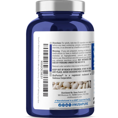 NusaPure White Kidney Beans 30:1 Extract, 800 mg Equivalent to 24,000 mg 200 Vegan Capsules - Bioperine - (Vegan, Non-GMO) NusaPureBuy Supplements Australia