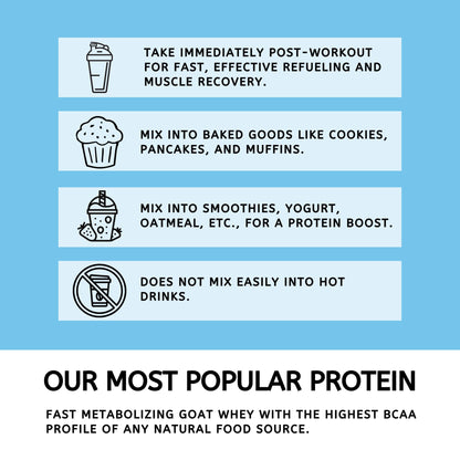 Mt. Capra Clean Whey Protein | Grass-Fed Undenatured Goat Whey Protein Powder | 24 g Protein Per Serving, All Natural, Non-GMO, High in Branch Chain Amino Acids | Unsweetened | 15 Servings - 16 oz