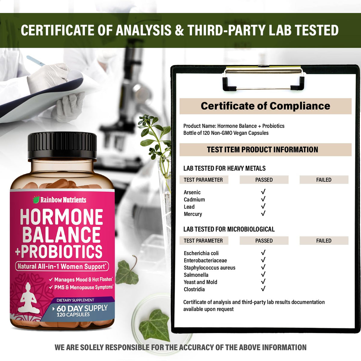 Hormone Balance + Probiotics for Women- Natural Menopause Relief, Weight Management, Bloating, Hot Flashes, PMS | Organic Maca, Chasteberry, Dong Quai & Black Cohosh | Non GMO |120 V Capsules Rainbow Nutrients, LLCBuy Supplements Australia