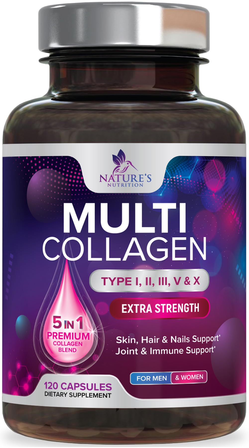 Multi Collagen Pills 2400 mg - Advanced Types I, II, III, V, X - Hydrolyzed Multi Collagen Peptides Pills, Collagen Supplements for Women & Men - Hair, Skin, & Nail Support Supplement - 120 Capsules Nature's NutritionBuy Supplements Australia