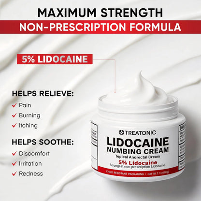 5% Lidocaine Topical Numbing Cream: Maximum Strength Topical Anesthetic Numb Cream for Pain Relief, Itching, Burning, Soreness, Hemorrhoid - Fast Acting & Long Lasting Numbing Formulation - 2.1 oz TreatonicBuy Supplements Australia