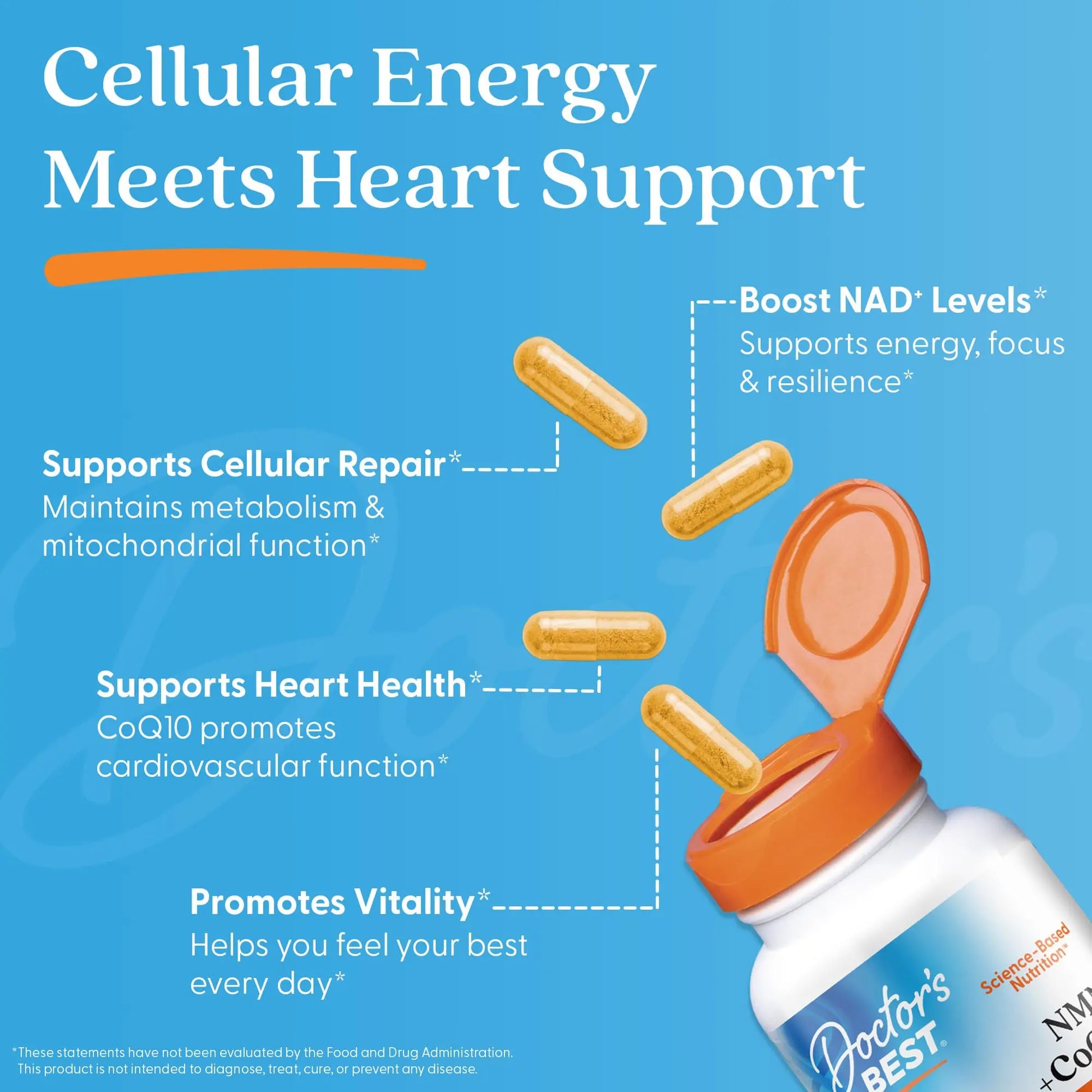Doctor's Best NMN + CoQ10 Supplement for Women & Men - Supports NAD+ Production & Cellular Energy, Beta Nicotinamide Mononucleotide 150 mg & Coenzyme Q10 50 mg per Capsule, Vegan, Non GMO- 60 Veg Caps Doctor's BESTBuy Supplements Australia