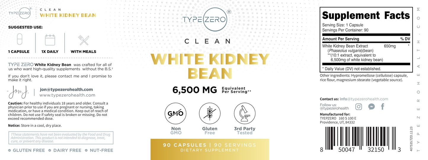 Type Zero Clean White Kidney Bean Capsules (6,500 MG Equivalent Per Serving, 90 Count) - Non-GMO, Gluten Free Type ZeroBuy Supplements Australia