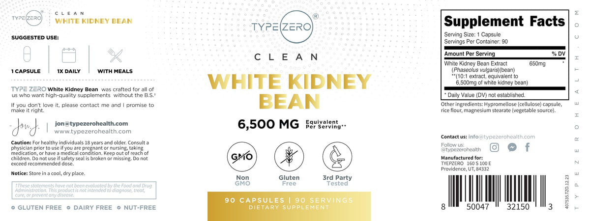 Type Zero Clean White Kidney Bean Capsules (6,500 MG Equivalent Per Serving, 90 Count) - Non-GMO, Gluten Free Type ZeroBuy Supplements Australia