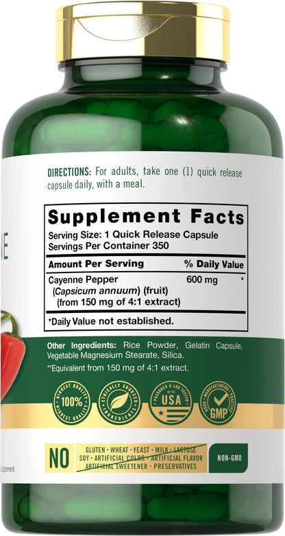 Carlyle Cayenne Pepper Capsules 600mg | 350 Pills | Non-GMO, Gluten Free Supplement CarlyleBuy Supplements Australia