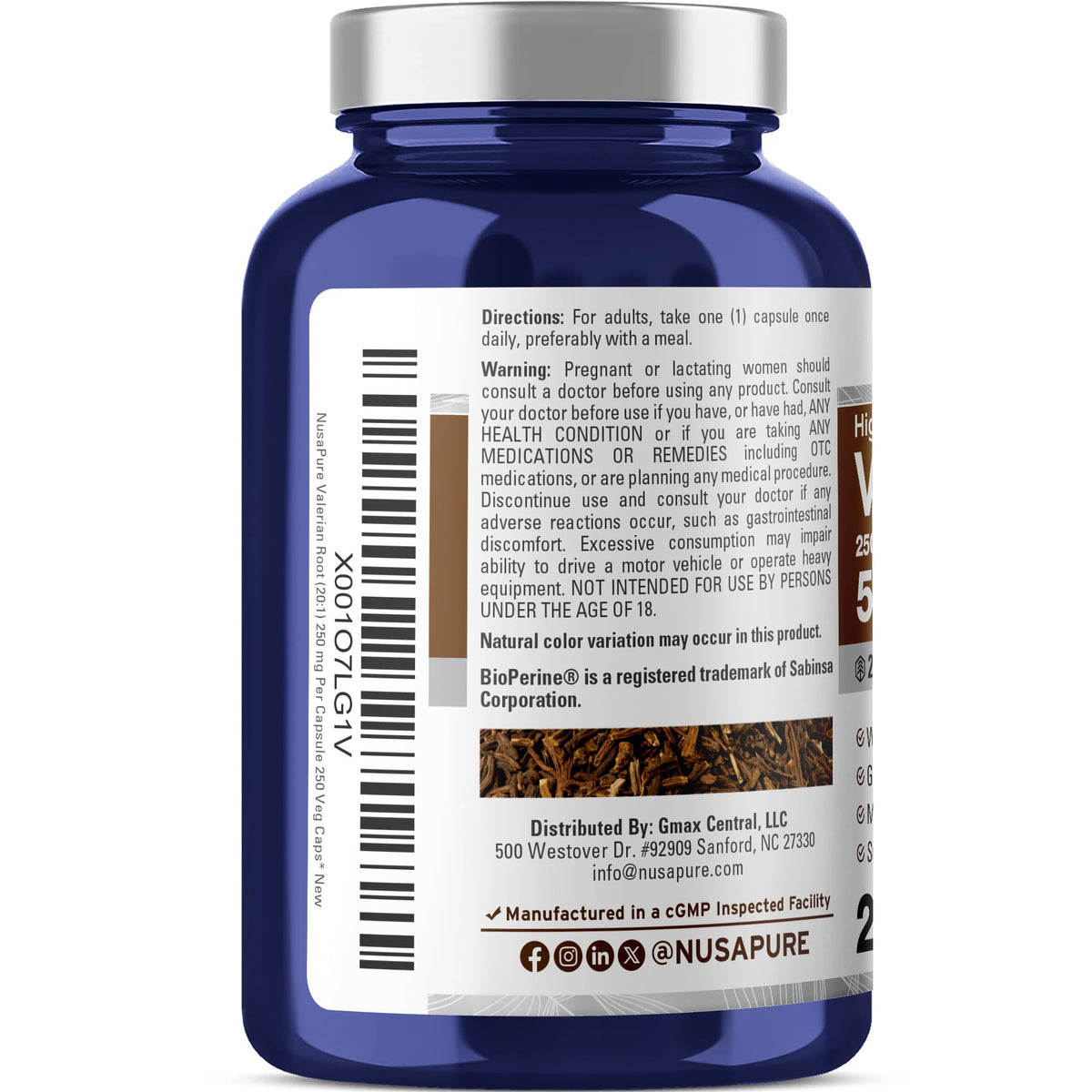 NusaPure Valerian Root 20:1 Extract, 250 mg Equivalent to 5000mg Per Veggie Caps, 250 Count, Vegan, Non-GMO, Bioperine NusaPureBuy Supplements Australia