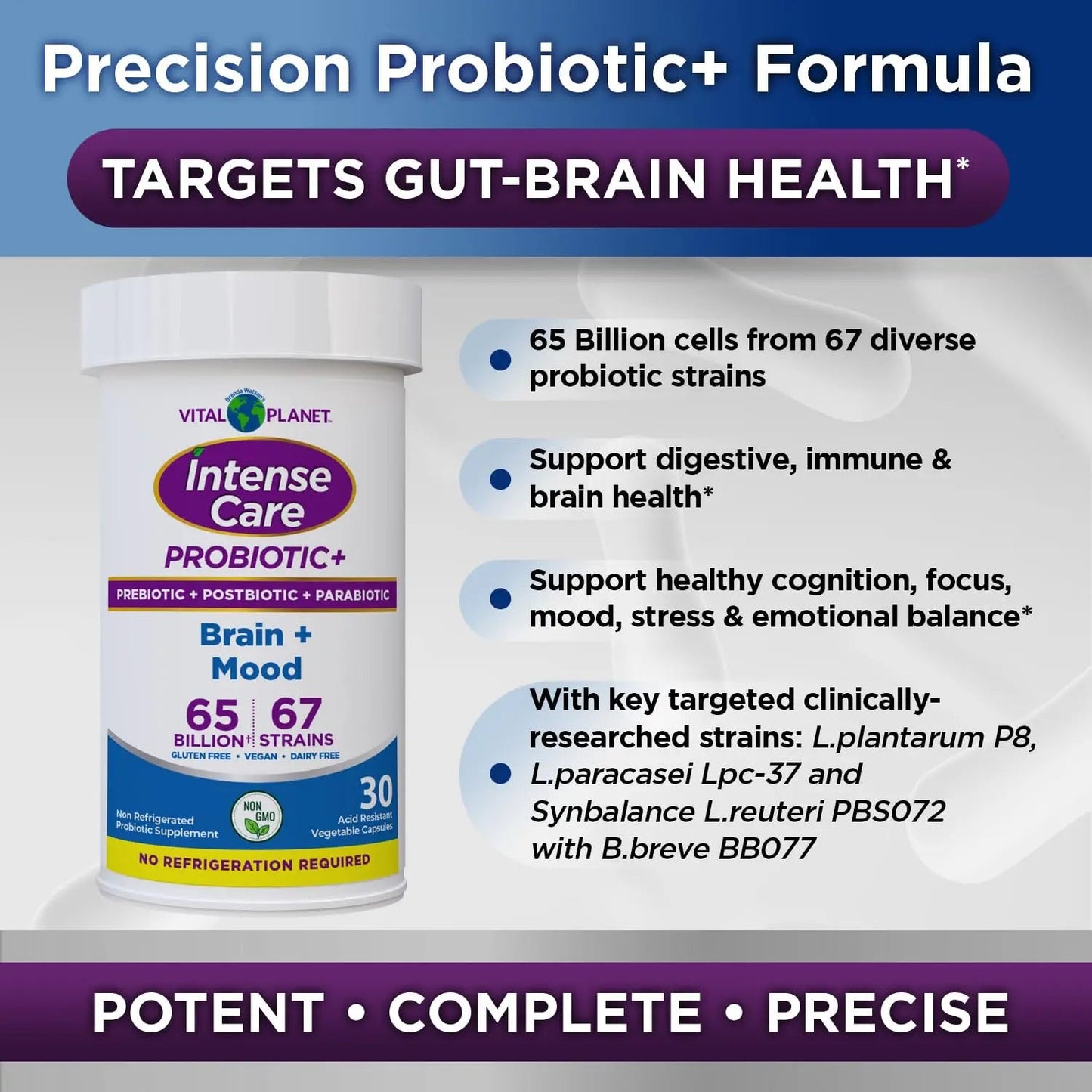 Vital Planet - Intense Care Brain & Mood Probiotics, Organic Prebiotics, Postbiotics, Parabiotics, Complete 4-in-1 Health Supplement for Adults, 65 Billion CFU, 67 Strains, Digestive and Immune 30 ct Vital PlanetBuy Supplements Australia