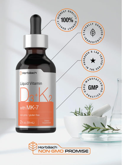 Horbäach Vitamin D3 + K2 Liquid Drops | with MK7 | 2 Fl Oz | Vegetarian | Non-GMO HorbäachBuy Supplements Australia