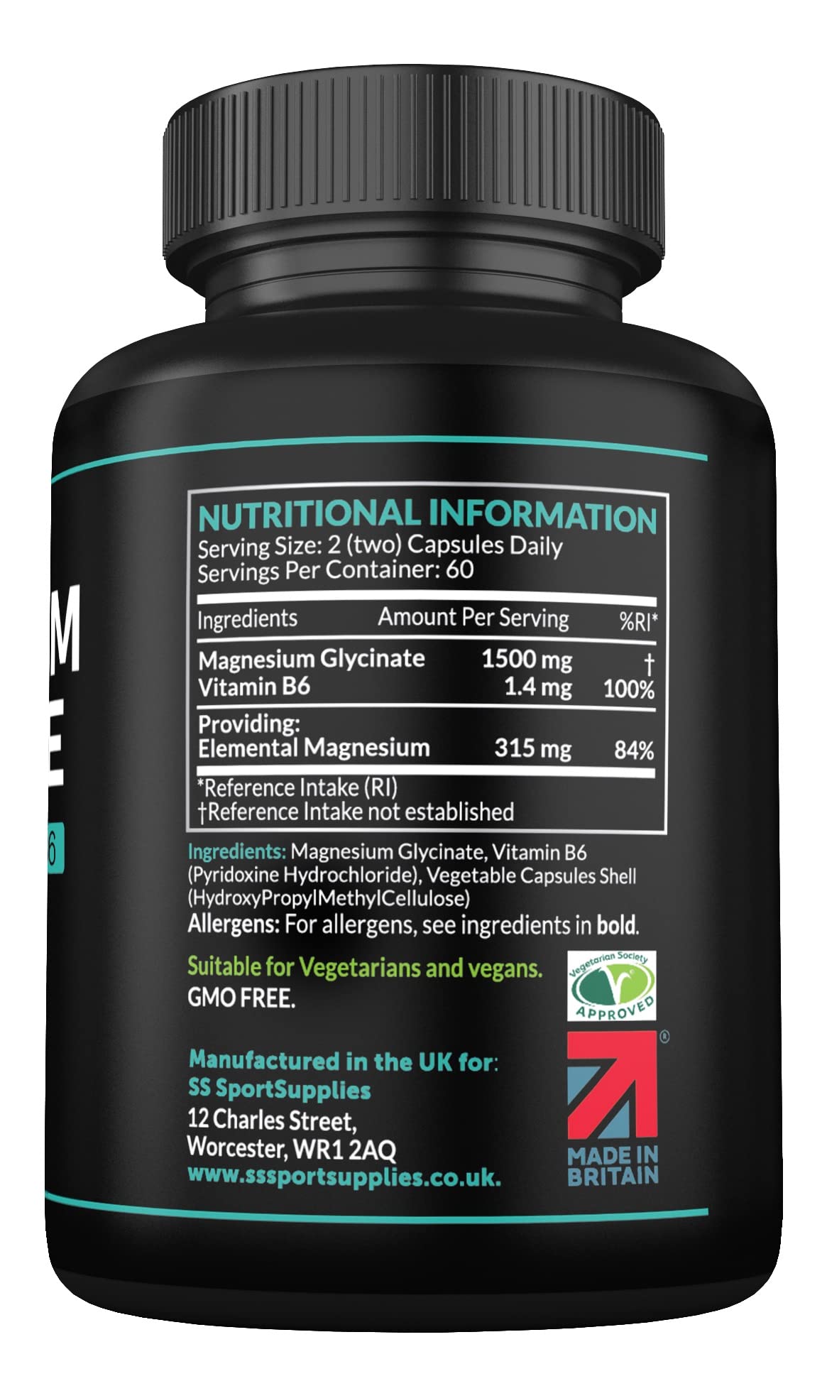 Magnesium Glycinate Supplements & Vitamin B6 - 120 High Strength Capsules SS Sport SuppliesBuy Supplements Australia