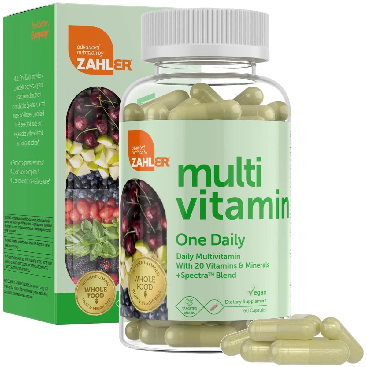 Zahler - One Daily Vegan Multivitamins for Women & Men (60 Count) Kosher Essential Vitamins & Minerals with Whole Food Spectra Blend Zahler