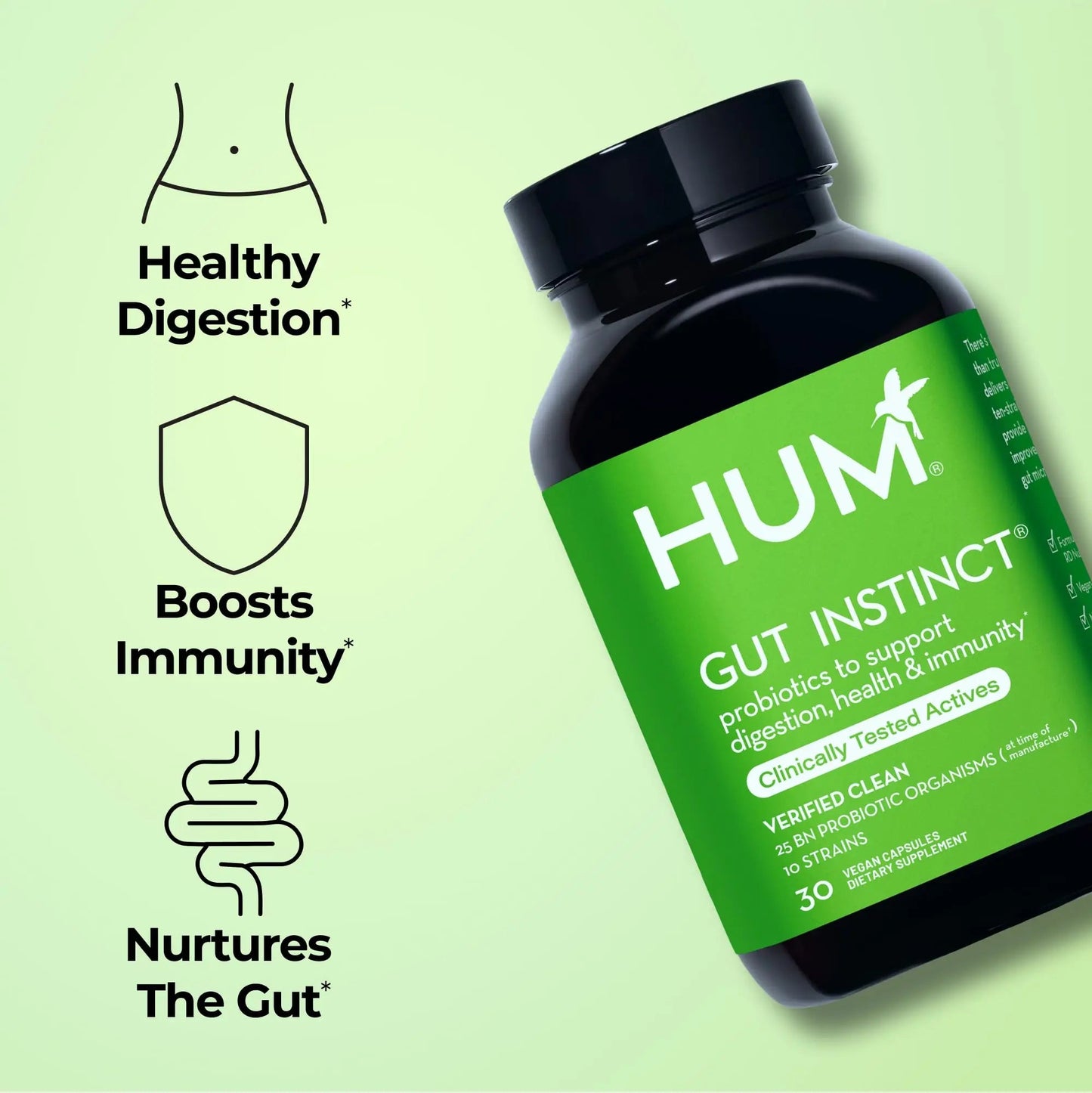 HUM Gut Instinct Daily Probiotics for Women and Men, Digestive Health, Lactobacillus, Bifidobacterium Strains for Immune Support, Probiotic Supplement for Healthy Gut Diversity, 30 Capsules HUMBuy Supplements Australia