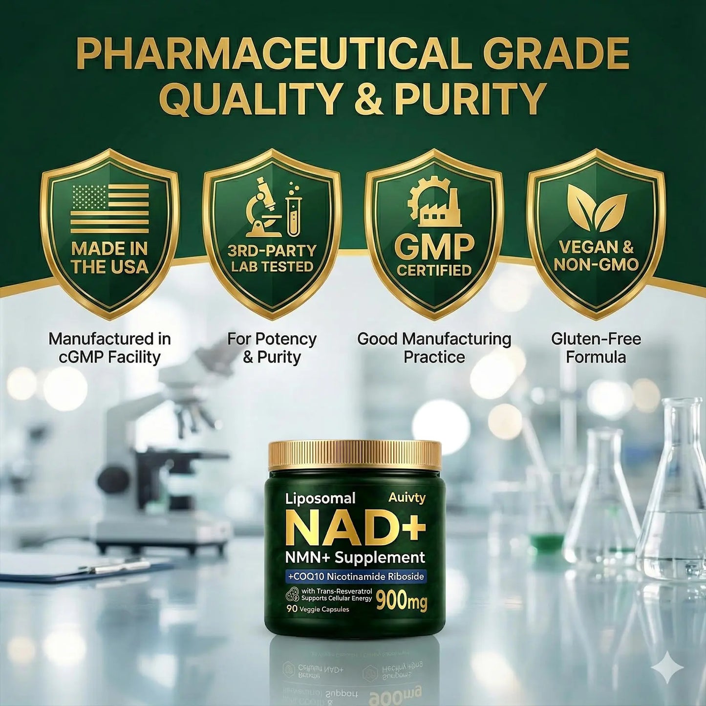 Auivty Liposomal NAD+ NMN Supplement with COQ10, Nicotinamide Riboside, Trans-Resveratrol, 900mg, 90 Veggie Capsules AuivtyBuy Supplements Australia