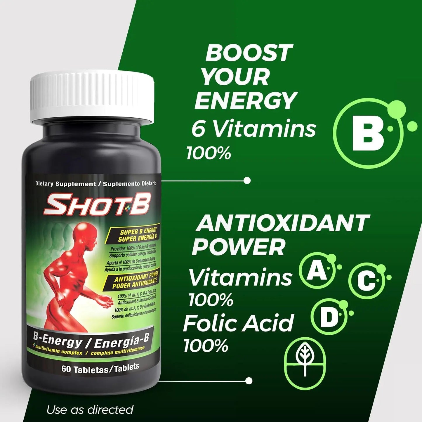 Shot B Multivitamin Complex, B-Energy, Vitamin B Complex with Antioxidant Support, B Complex Vitamins with A, C, D, E & Folic Acid Shot B