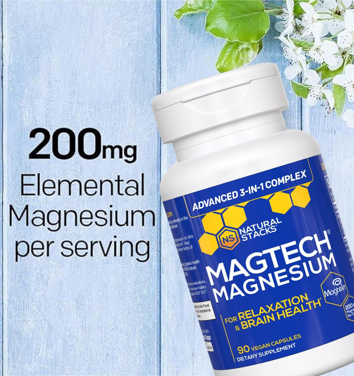 MagTech Magnesium Complex for Women & Men - 3 Forms of Magnesium: Glycinate, Magtein L-Threonate & Taurate - 200mg Chelated Complex