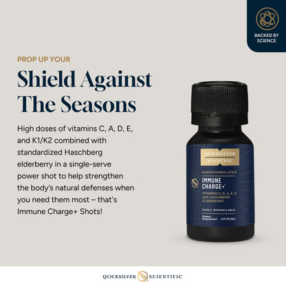 Quicksilver Scientific Immune Charge+ - Portable Wellness with Elderberry, Vitamin C, E, K1, K2, 10,000 IU Vitamin D for Optimal Immune System Support (12 Single Serving Shots) Quicksilver ScientificBuy Supplements Australia