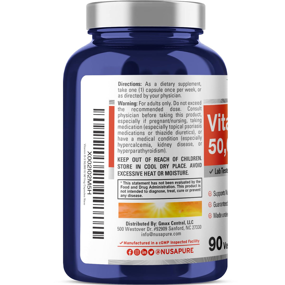 NusaPure Vitamin D3 50,000 IU 90 Veggie Capsules (Non-GMO & Vegan) NusaPureBuy Supplements Australia