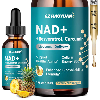 GZ HAOYUAN NAD Liquid Supplement for Women, Liposomal NAD+ Drops 1200MG with NAD Plus Resveratrol, Tmg, Quercetin, Anti-Aging, Cell Regeneration, Energy & Metabolism Support, Pineapple Flavor GZ HAOYUANBuy Supplements Australia