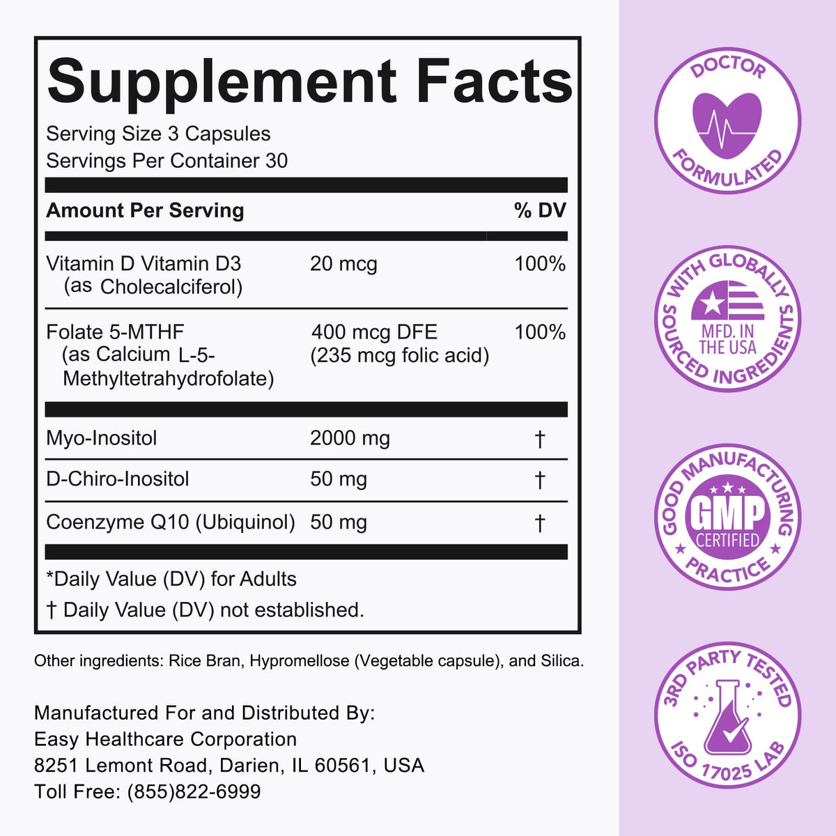 Premom Inositol Plus - 2000mg Myo-Inositol & 50mg D-Chiro Inositol, CoQ10, Folate & Vitamin D3-40:1 Ratio - Supports Hormonal Balance, Ovarian & Reproductive Health - 30 Day Supply PremomBuy Supplements Australia