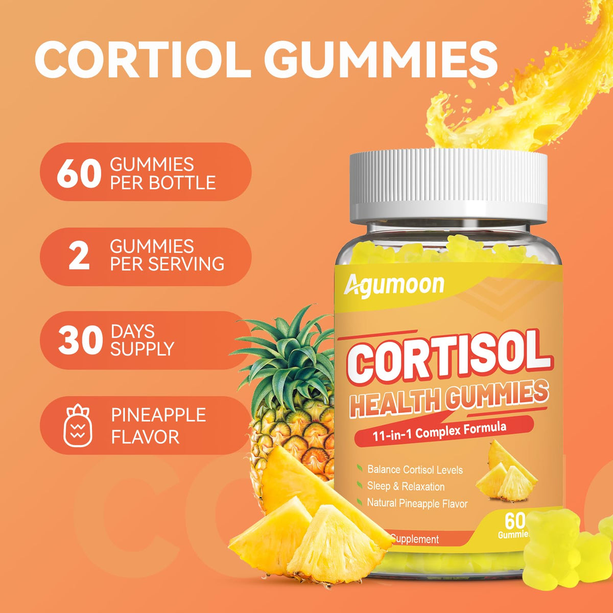 Agumoon Cortisol Gummies for Women, Cortisol Supplements with Ashwagandha, Magnesium, L-theanine, for Relaxation and Mood Support - 120 Gummies AgumoonBuy Supplements Australia