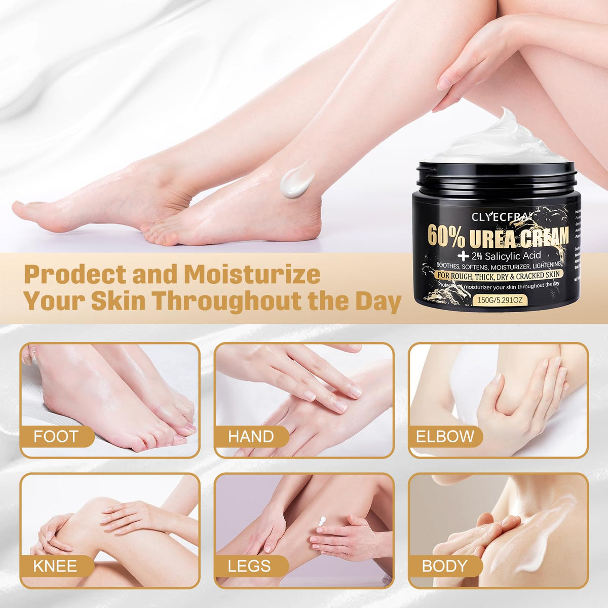 Clyecfra 60% Urea Cream with 2% Salicylic Acid, Urea Cream 60 Percent for Feet & Hands- Maximum Strength Moisturizer for Rough, Dry, Thick & Cracked Skin, Callus Remover, Deep Hydration, 150g Clyecfra buy supplements Au