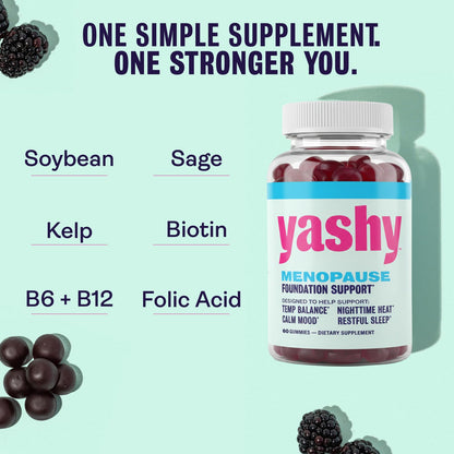 Yashy Gummies for Menopause | Hormone-Free Supplements for Women | Clinically Backed | 30 Servings | Helps Alleviate Hot Flashes, Night Sweats, & Mood Swings | Supports Libido | BlackBerry Flavor YASHYBuy Supplements Australia