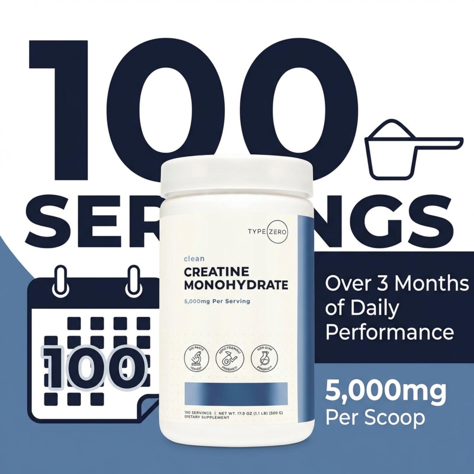 Type Zero Creatine Monohydrate Powder (Unflavored | 500g), 5000 mg Per Serving, Micronized, Zero Sugar, Keto Friendly & Gluten Free, 100 Servings Type ZeroBuy Supplements Australia