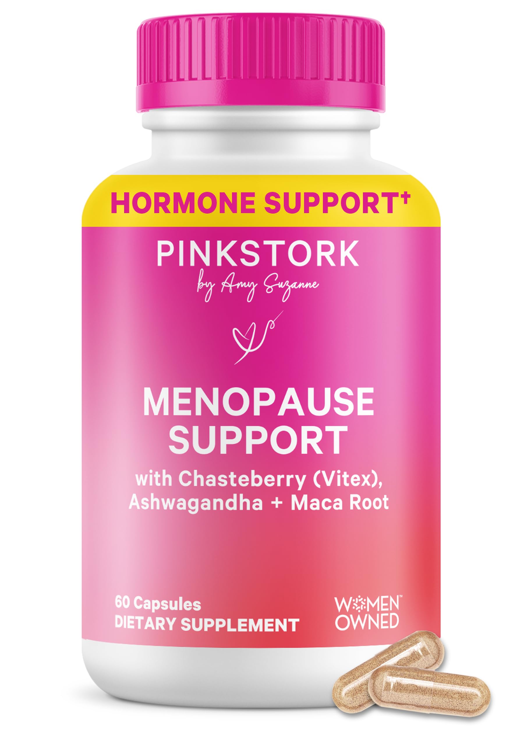 Pink Stork Menopause Support for Women - Hot Flash, Mood, Sleep, Weight, Cortisol & Hormonal Balance - Vegan, Estrogen-Free Perimenopause Relief - Ashwagandha, Maca - 60 Capsules Pink StorkBuy Supplements Australia