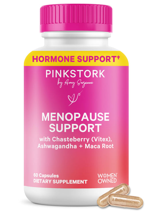 Pink Stork Menopause Support for Women - Hot Flash, Mood, Sleep, Weight, Cortisol & Hormonal Balance - Vegan, Estrogen-Free Perimenopause Relief - Ashwagandha, Maca - 60 Capsules Pink StorkBuy Supplements Australia