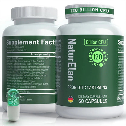 Probiotics for Women & Men - 120 Billion CFU, 17 Powerful Strains for Gut Health, Immunity & Fast Bloating Relief, Third - Party Tested, Non-GMO & Vegan Probiotics Formula for Digestive Health, 60 CT NaturElanBuy Supplements Australia