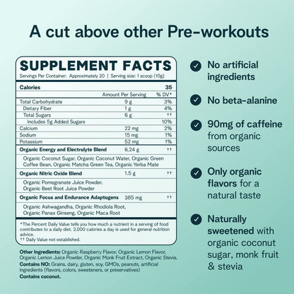 Ora Organic Natural Pre Workout Powder - Raspberry Lemonade Flavor- Provides Jitter Free Energy, Focus, Hydration, & Endurance - Vegan, Certified Organic, Soy, Dairy, & Gluten Free, 20 Servings Ora OrganicBuy Supplements Australia