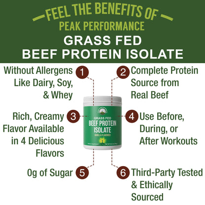 Grass Fed Beef Protein Powder - Lactose Free Great Tasting Beef Protein Isolate. Complete Animal Based Non Dairy Paleo Carnivore Supplement for Prime Muscle Building. No Whey. Vanilla Flavor Peak PerformanceBuy Supplements Australia