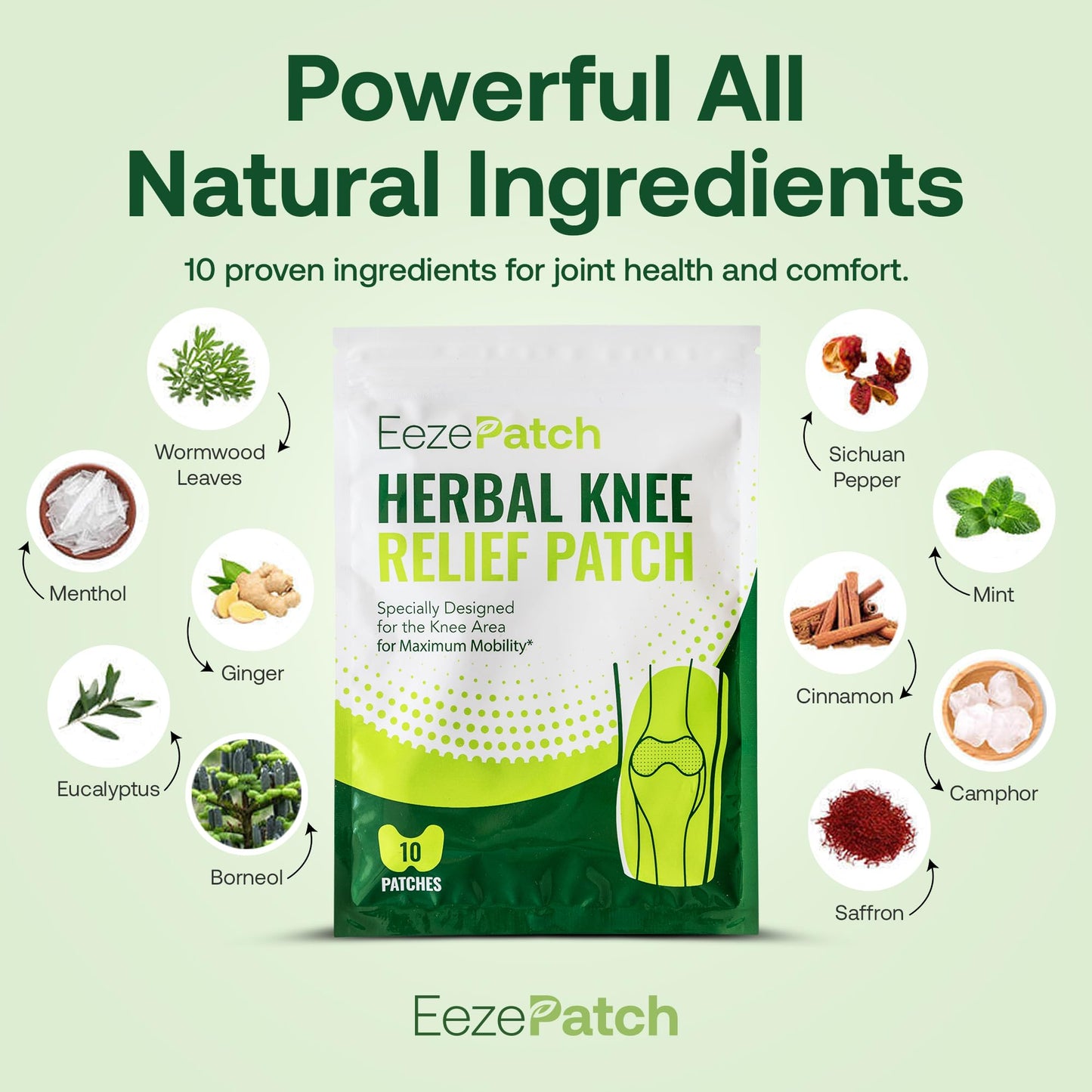 EezePatch® Herbal Knee Relief Patches (10 Count) – Natural Joint Support for Knee Discomfort, Mobility & Flexibility – Herbal Extracts for Soothing Relief – Easy-to-Apply Patches EezePatch buy supplements Au