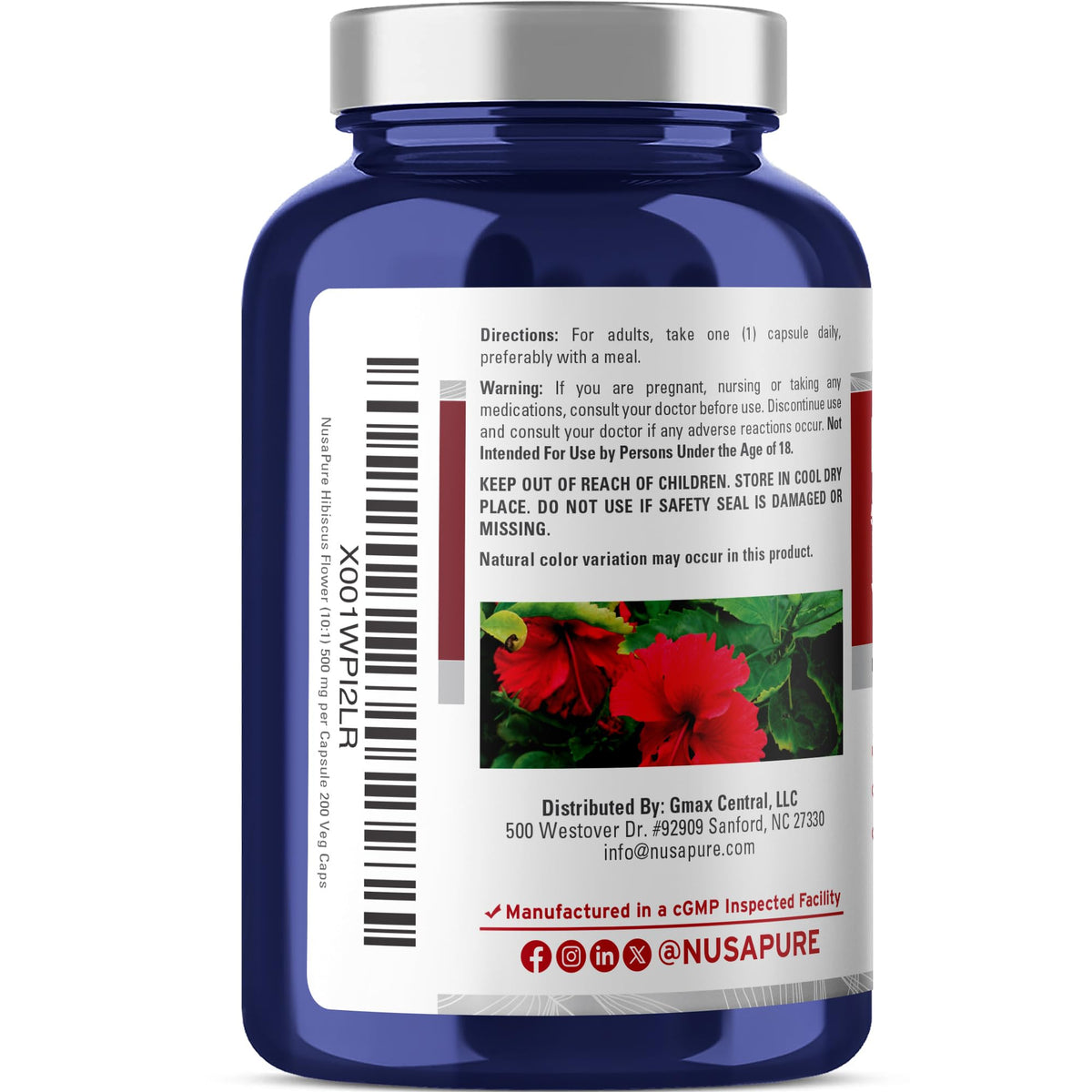 NusaPure Hibiscus Flower 10:1 Extract, 500 mg Equivalent to 5000mg 200 Vegetarian Caps (Non-GMO, Vegan) NusaPureBuy Supplements Australia