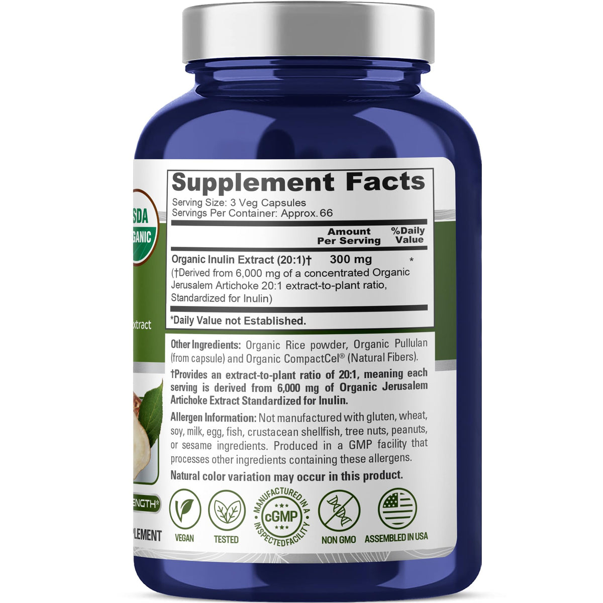 NusaPure Inulin Powder 20:1 Extract, 300 mg Equivalent to 6,000mg | 200 Veg Capsules |USDA Organic Suitable for Vegetarians, Vegan, Non-GMO Supplement NusaPureBuy Supplements Australia
