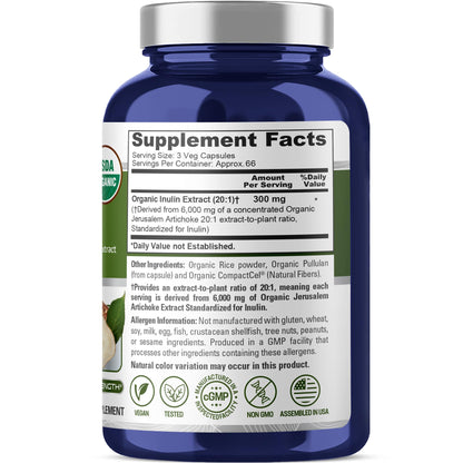 NusaPure Inulin Powder 20:1 Extract, 300 mg Equivalent to 6,000mg | 200 Veg Capsules |USDA Organic Suitable for Vegetarians, Vegan, Non-GMO Supplement NusaPureBuy Supplements Australia
