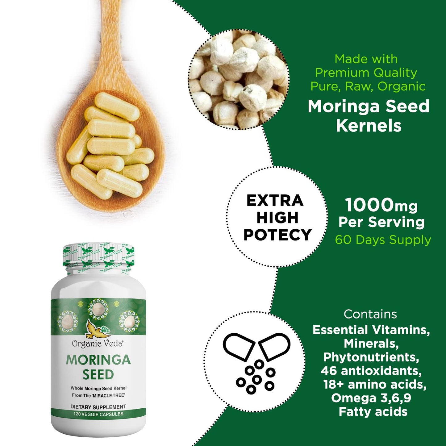 Organic Veda Moringa Seed Capsules - Pure Organic Moringa Capsules Seed Powder Organic VedaBuy Supplements Australia