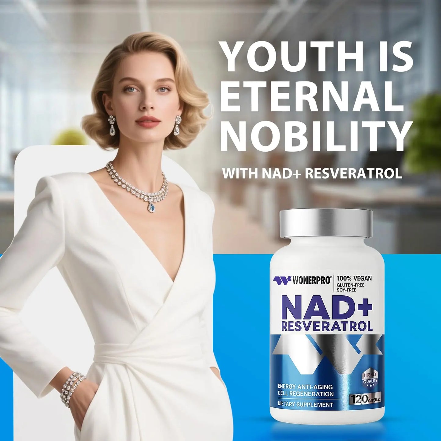 NAD+ Supplement 1500mg Pure Organic, NAD+ Resveratrol & Vitamin B3 for Women & Men, Energy Boost & Anti-Aging Support, 120 Vegan Capsules (Gluten-Free, Soy-Free)-11.4 WONERPROBuy Supplements Australia